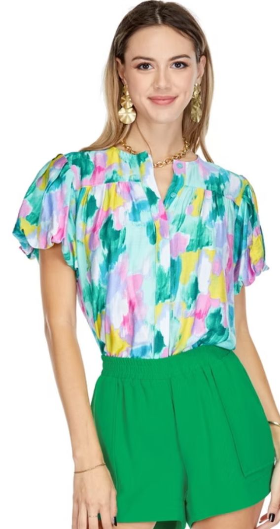 Joy Joy Watercolors Puff Sleeve Blouse