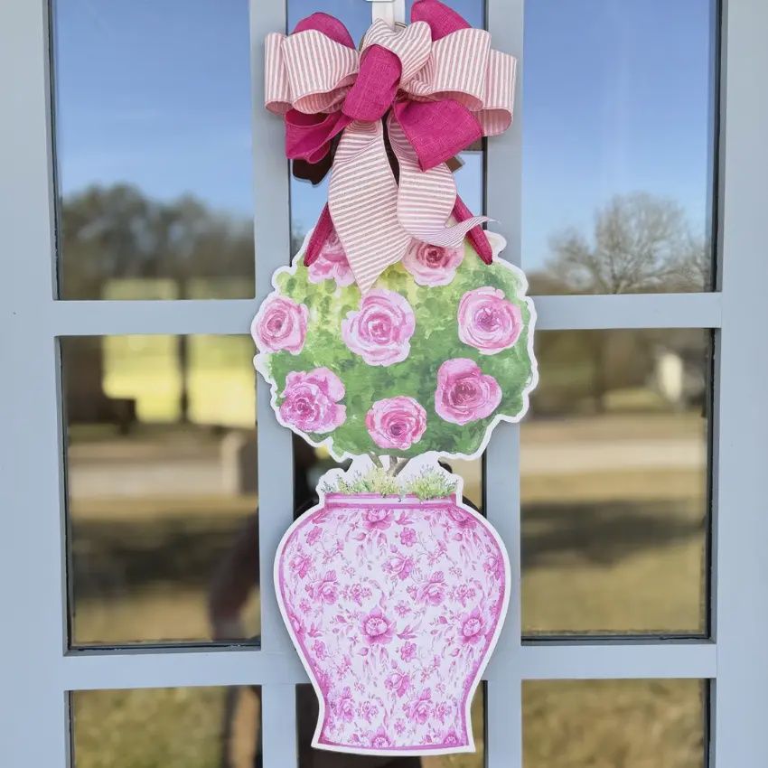 Front Porch Elegance Rosy Topiary- Door Hanger