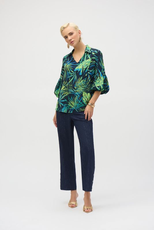 Joseph Ribkoff Gauze Tropical Print Straight Tunic- Midnight Blue/Mult