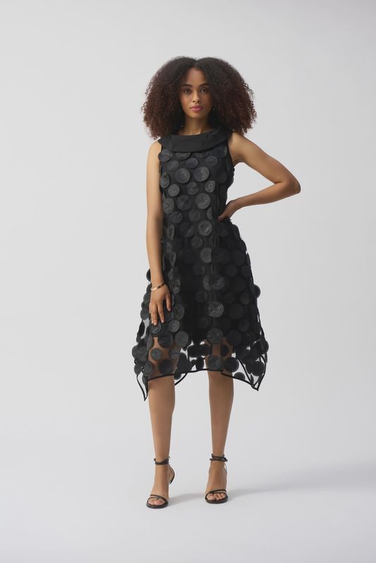 Joseph Ribkoff Black 3D Dot Sleeveless Trapeze Dress