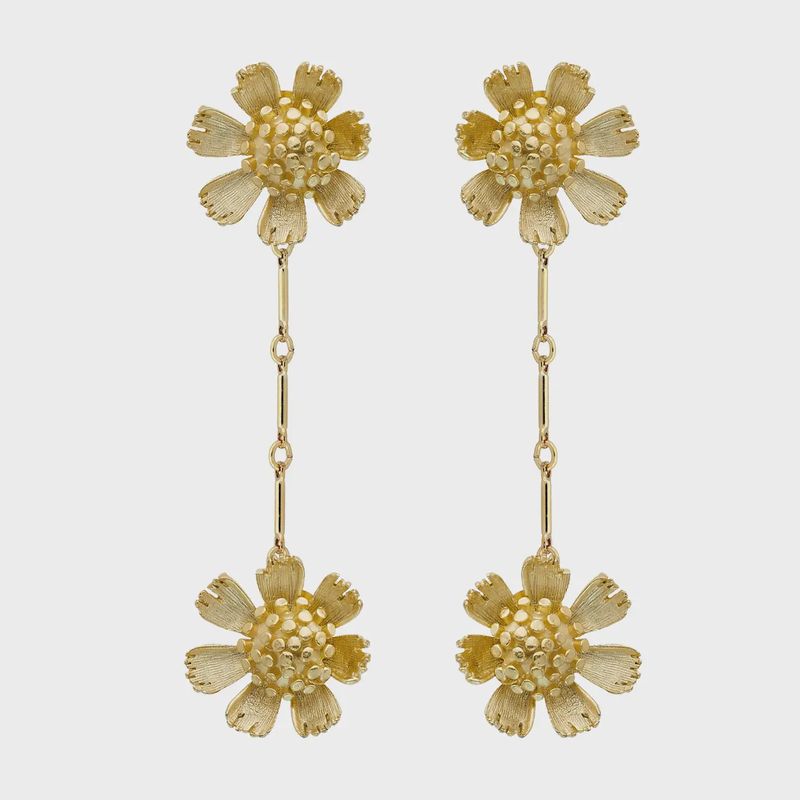 Susan Shaw Gold Double Wild Flower Earrings