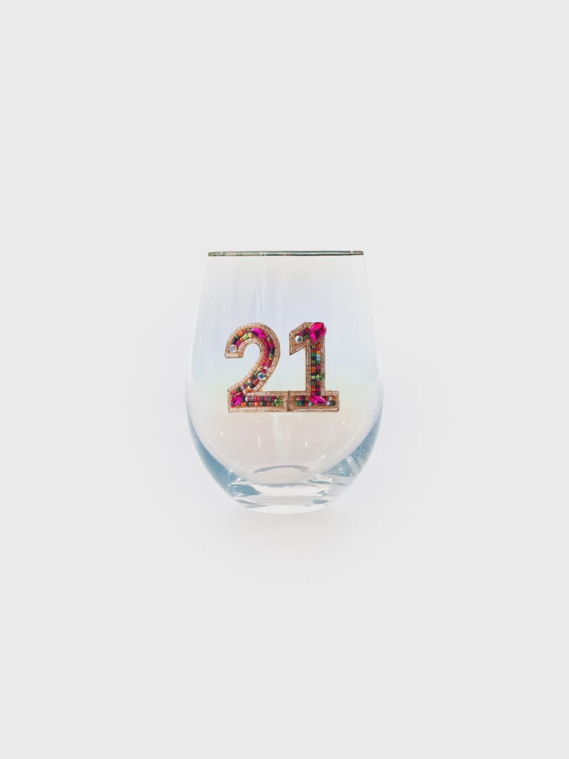 Mary Square Beaded 21st Birthday Stemless Glass