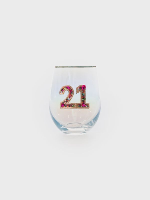 Mary Square Beaded 21st Birthday Stemless Glass