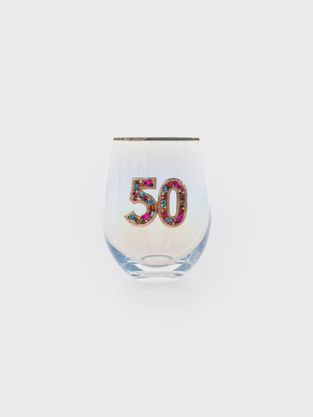 Mary Square Beaded 50th Birthday Stemless Glass