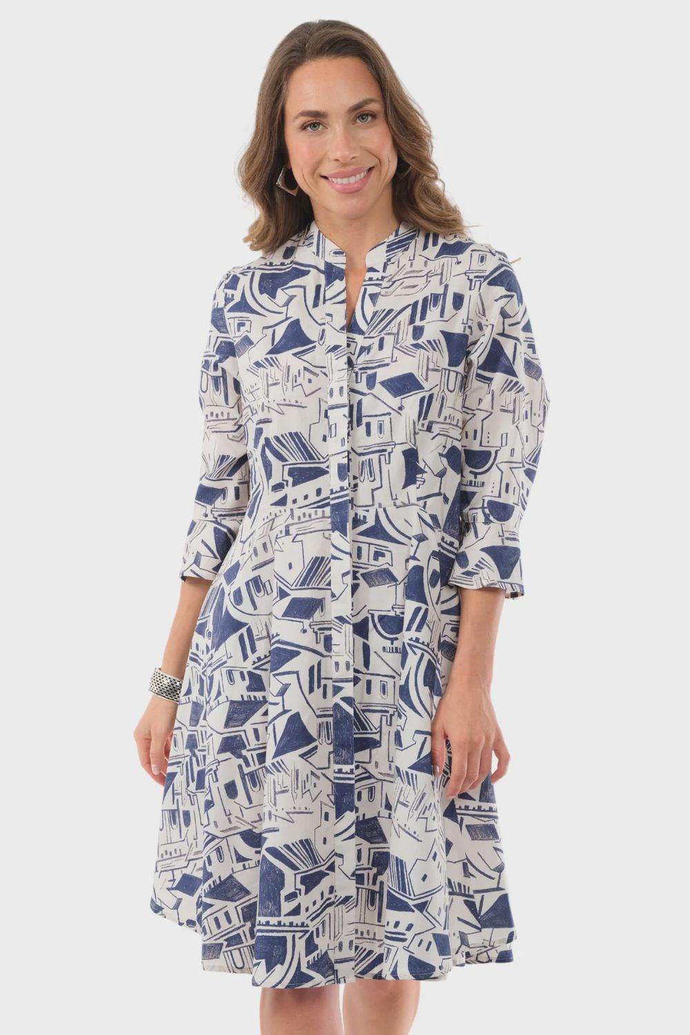 Lior Women&#39;s City Print Dress Ft 3/4 Bell Sleeves Knee Length -&quot;Victory&quot;