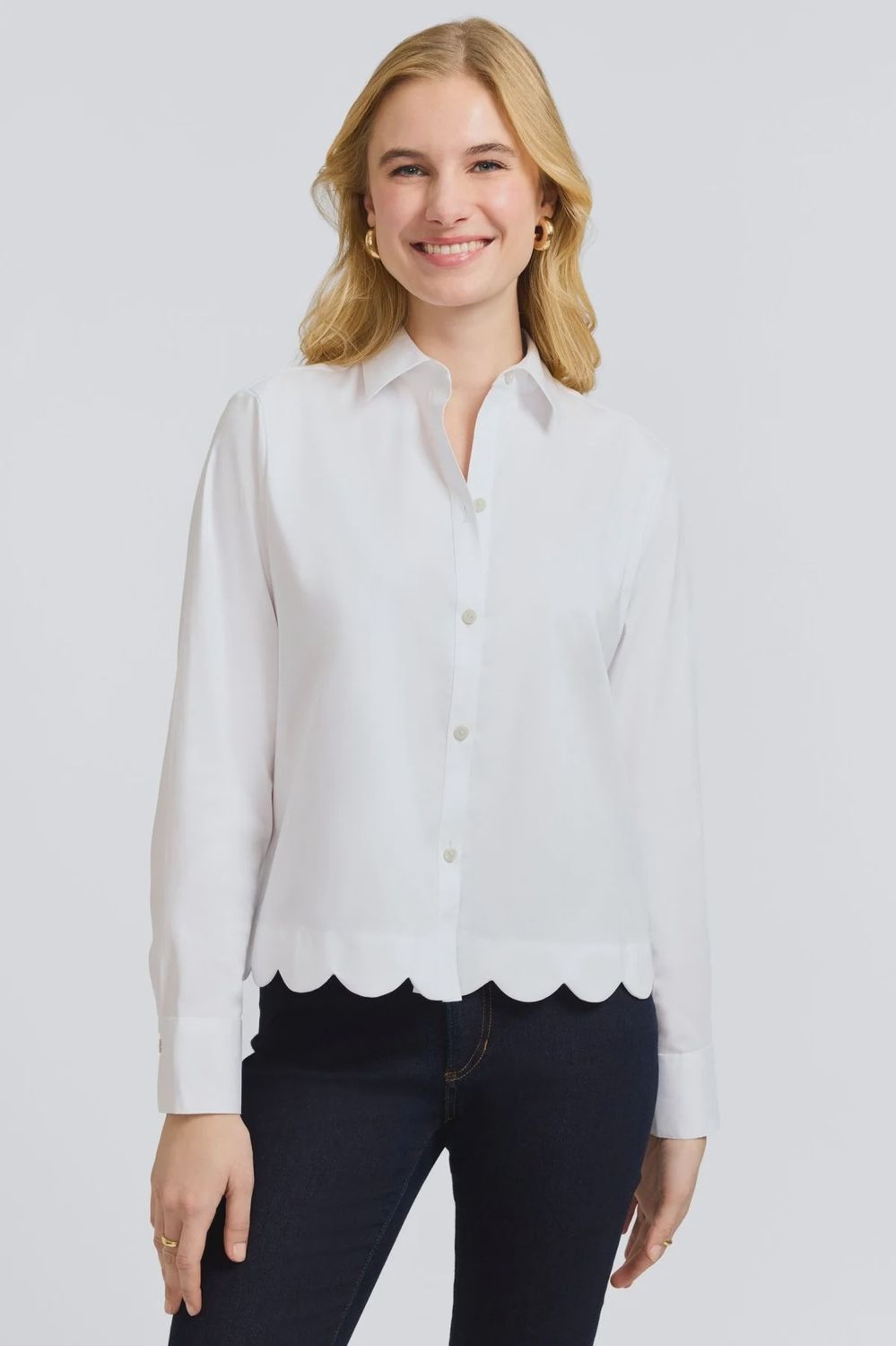 Foxcroft White Scarlett No Iron Stretch Matte Sateen Long Sleeve Shirt