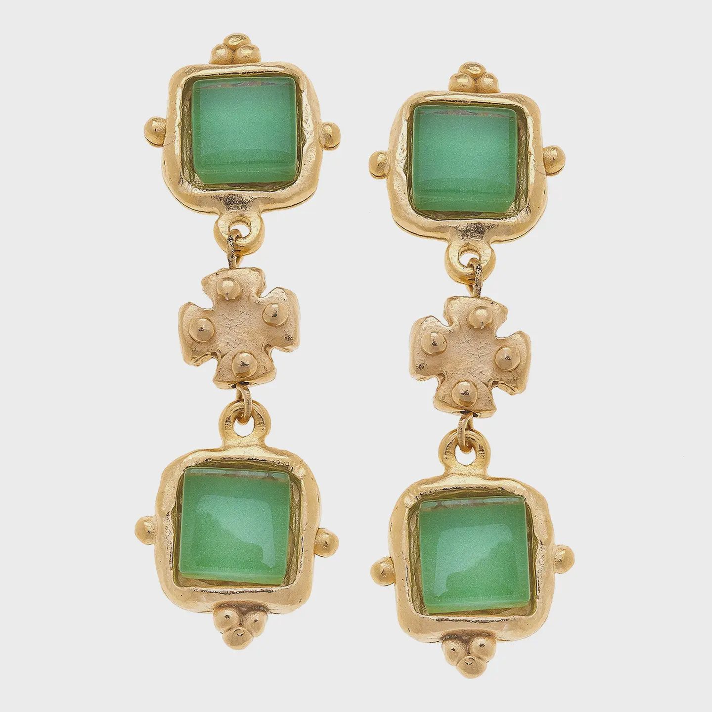 Susan Shaw Charlotte Green French Glass Tier Earrings