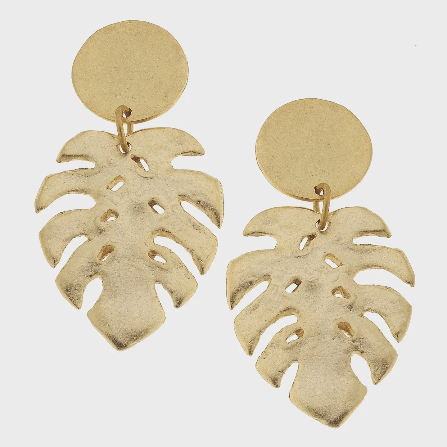 Susan Shaw Gold Round Post Top and Leaf Earrings