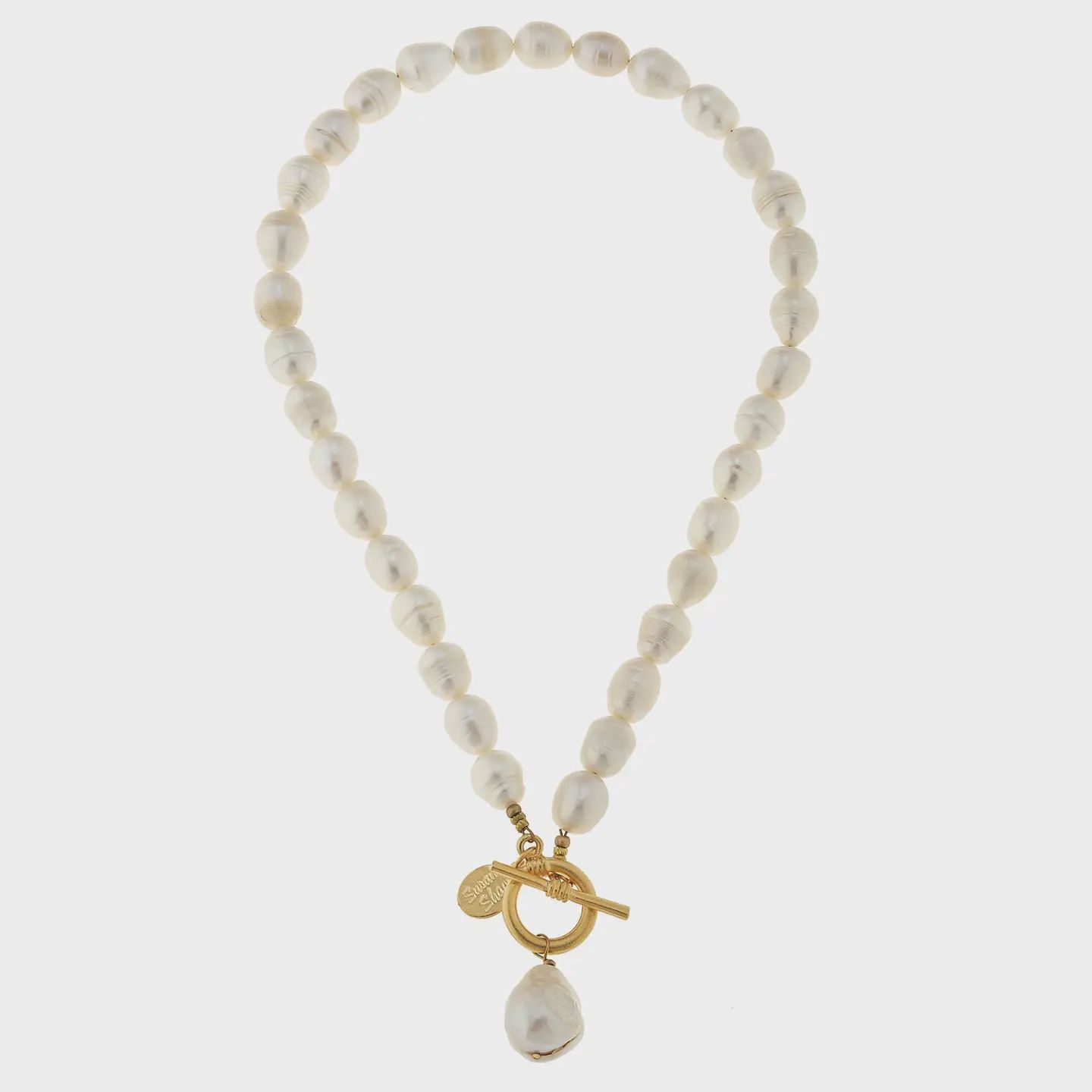 Susan Shaw Large Genuine Freshwater Pearl Front Toggle Necklace