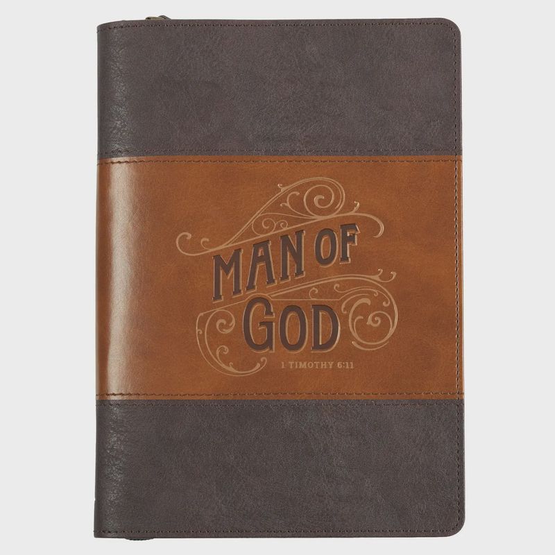 Christian Art Gifts Journal Classic Zip Brown Two-Tone Man of God 1 Tim. 6:11