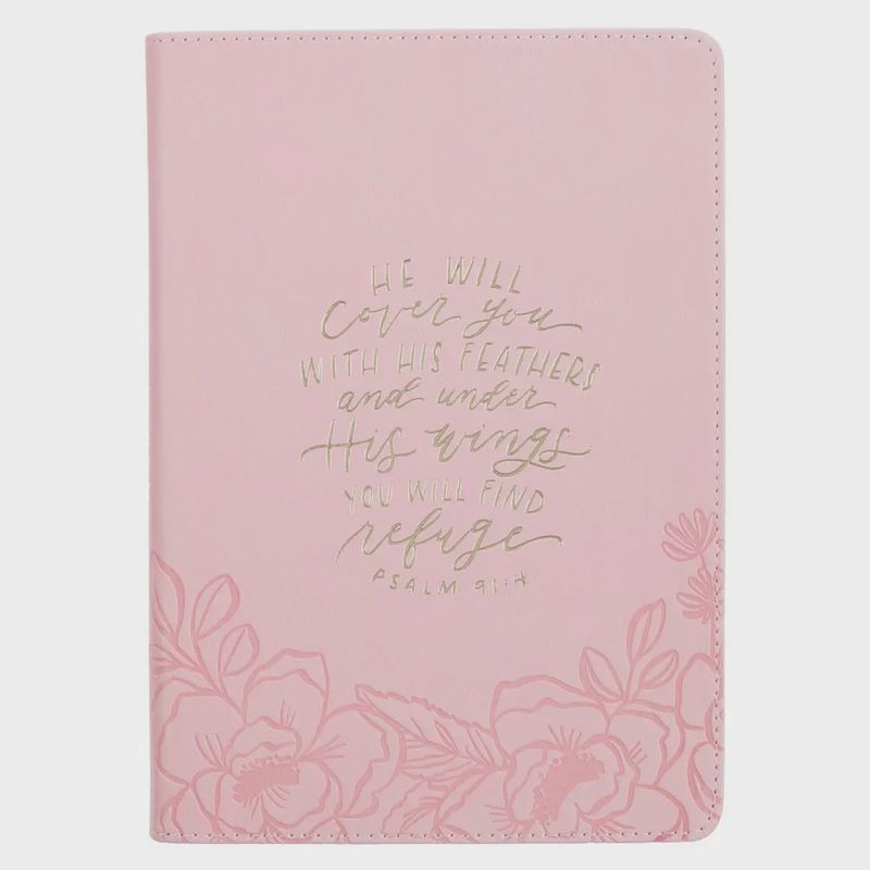 Christian Art Gifts Journal Classic Zip Pink He Will Cover You Ps. 91:4