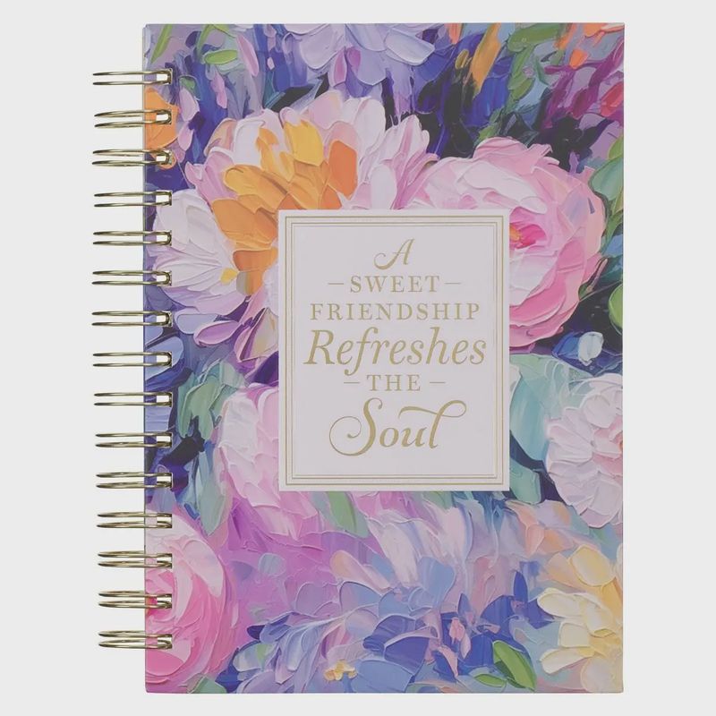 Christian Art Gifts Journal Wirebound Multi Painted Floral Sweet Friendship