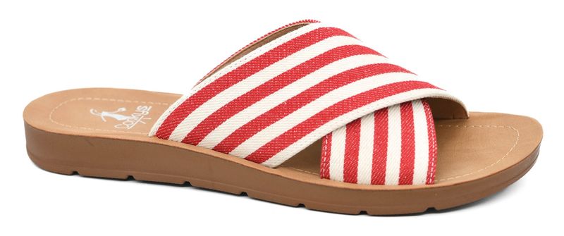Corkys Dig It Sandal- Red Natural Stripe