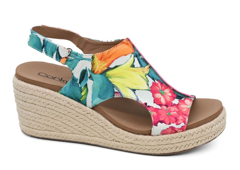Corkys Carley Wedge White Multi Floral Jute