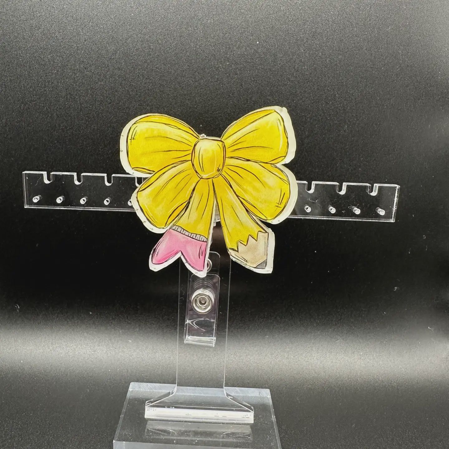 Hello Darling Designs Teacher’s Pencil Bow Badge Reel – Perfect For Educators