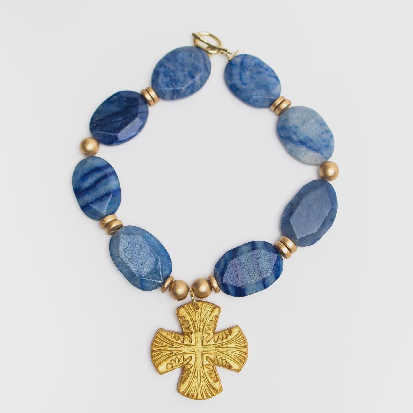 Hidden Truth Jewelry Blue Aventurine Nuggets with Martha Cross