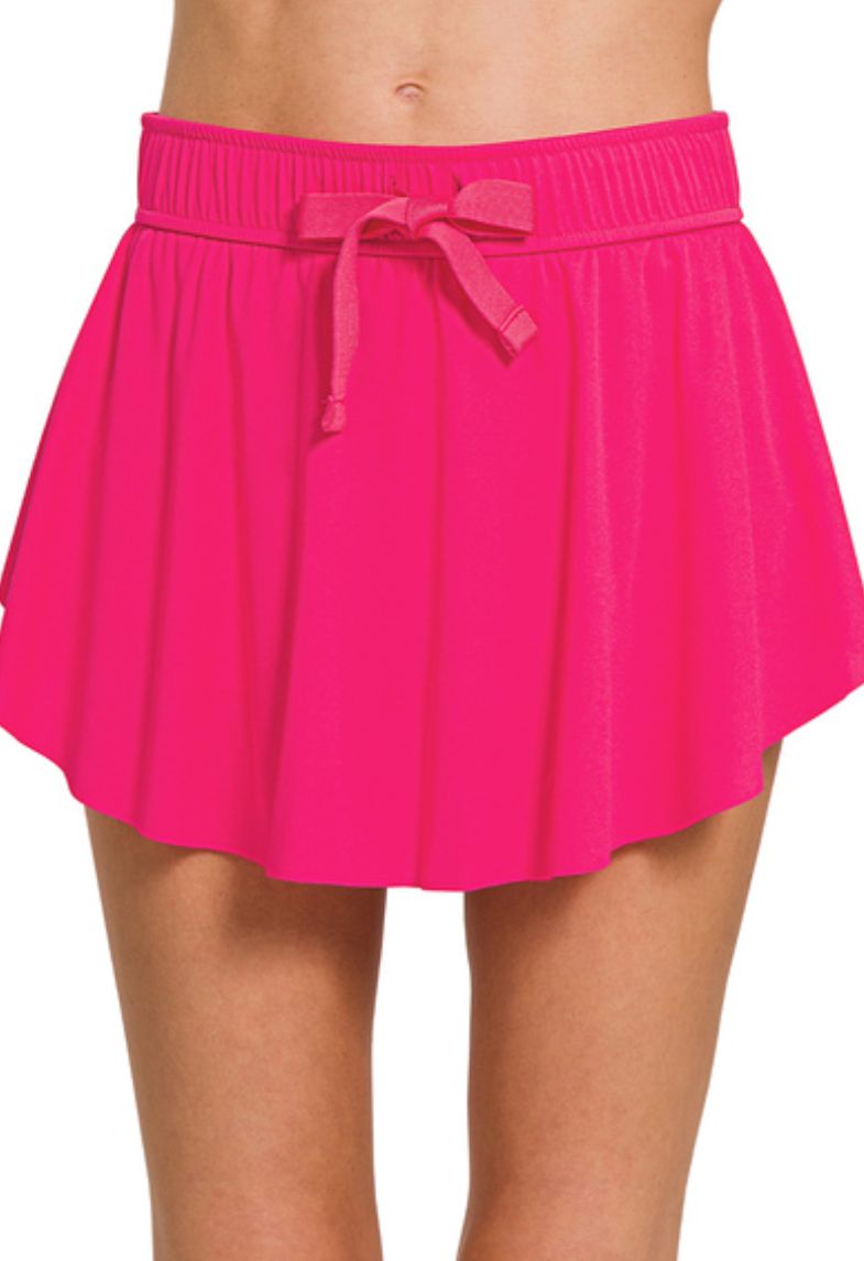 Zenana Hot Pink Ruffle Hem Tennis Skort with Hidden Pockets