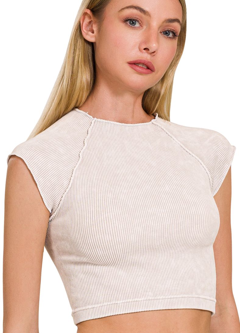 Zenana Bone Ribbed Tween Round Neck Top