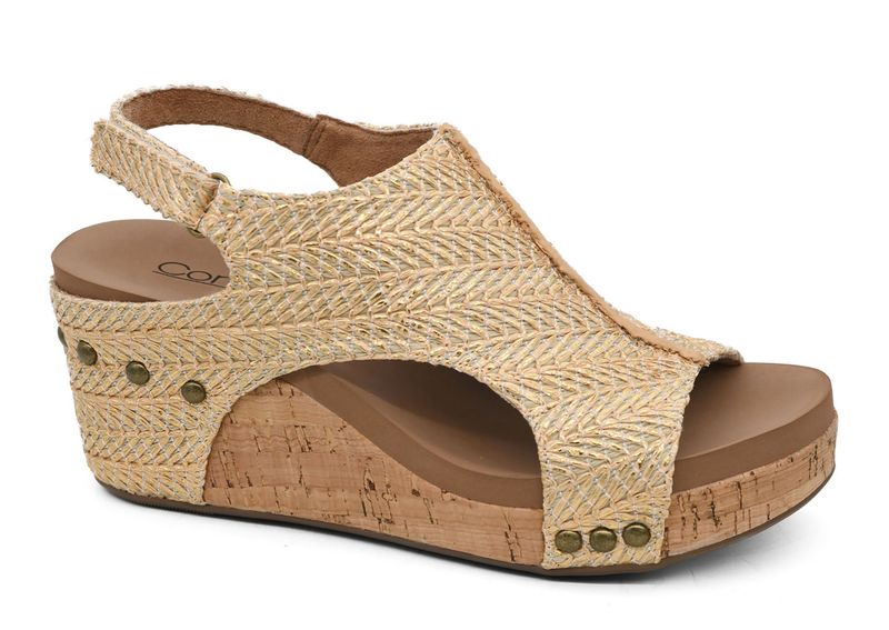 Corkys Light Gold Raffia Carley Wedge