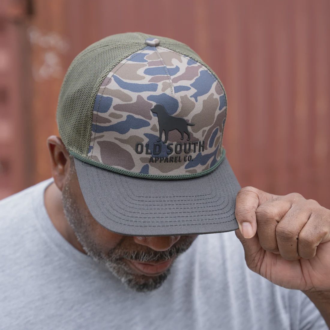 Old South Dog Outline with Thicket Camo - Trucker Hat