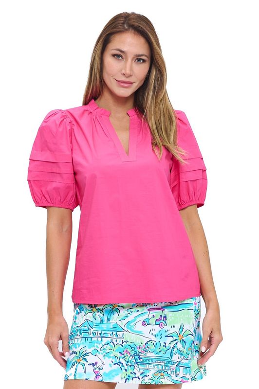 Aryeh Hot Pink Marley Puff Sleeve Top