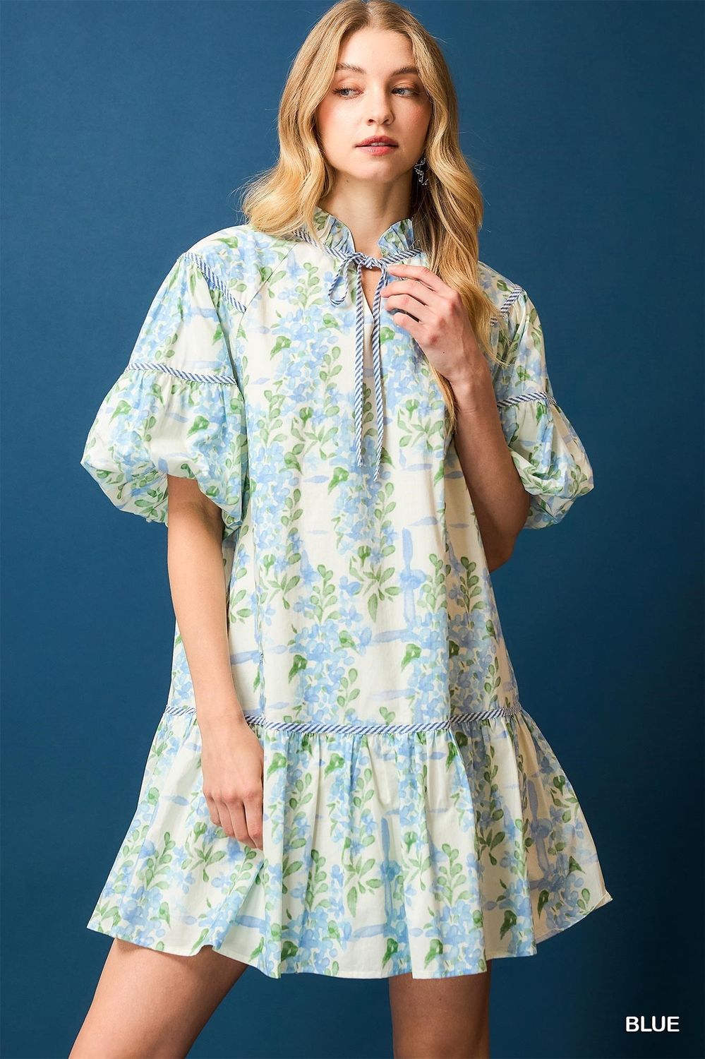 Umgee Blue Floral Breeze Babydoll Dress