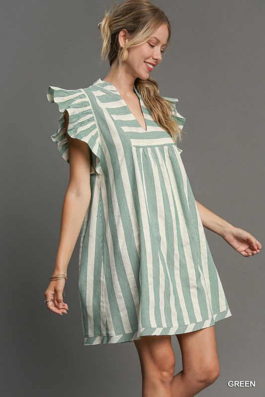 Umgee Green Sandstone Breeze Ruffle Sleeve Dress