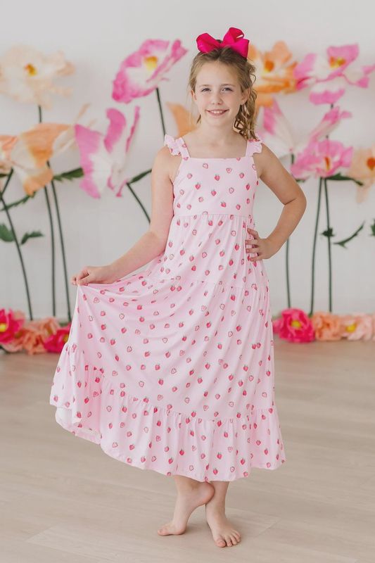 Mila and Rose Sweet Strawberries Ruffle Maxi Dress