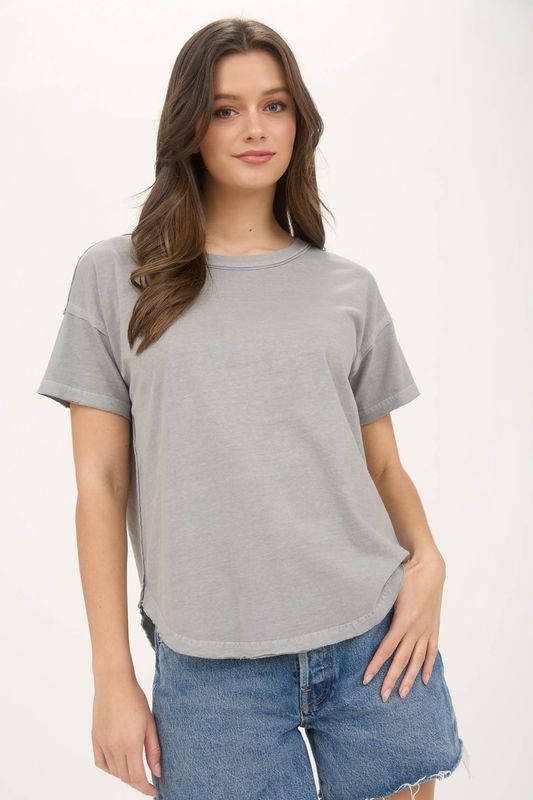 Blu Pepper Short Sleeve Knit Top- Grey