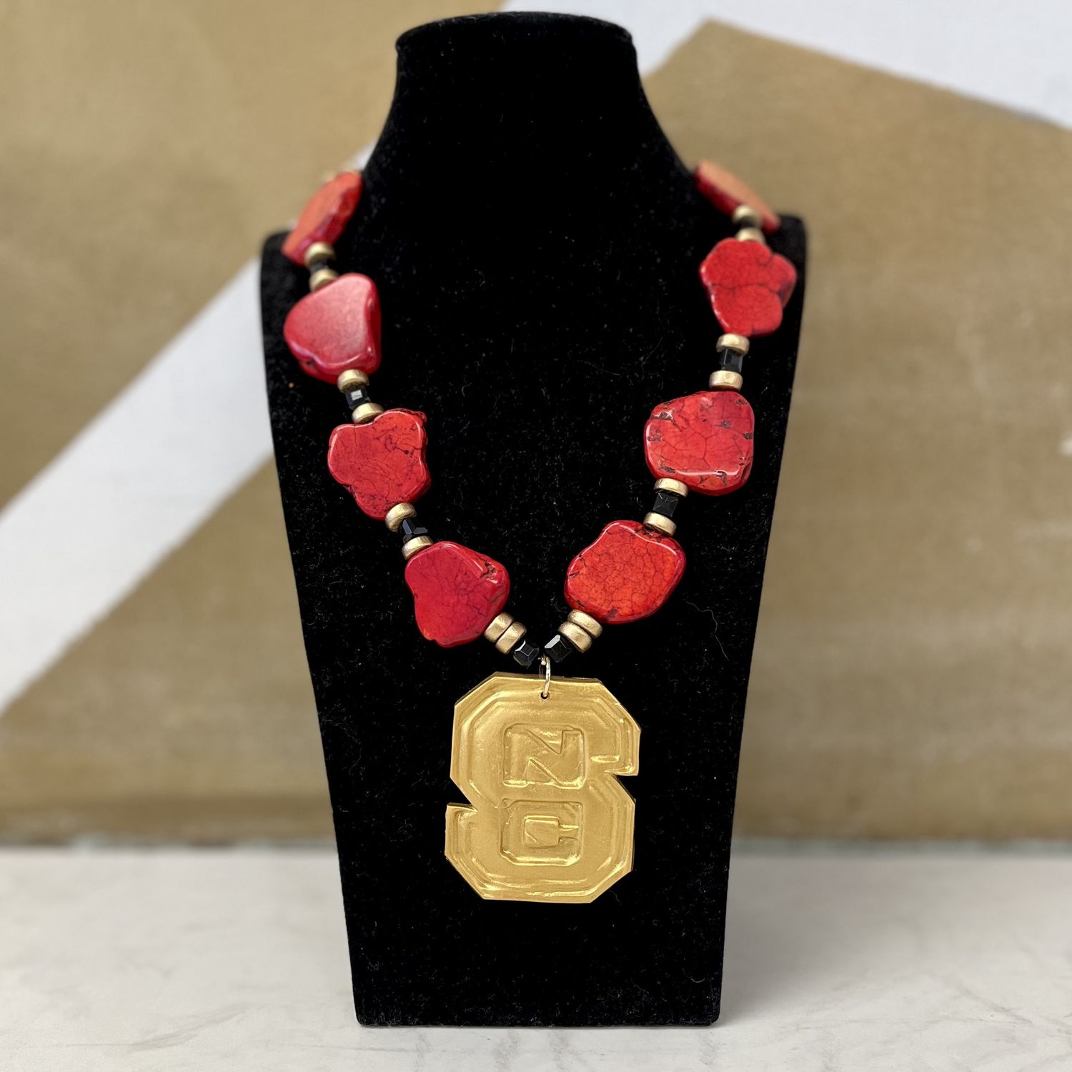 Hidden Truth Jewelry 18&quot; Red Nuggets with Black Accents with NC State Logo Necklace
