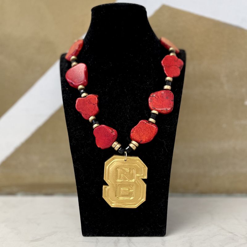 Hidden Truth Jewelry 18&quot; Red Nuggets with Black Accents with NC State Logo Necklace