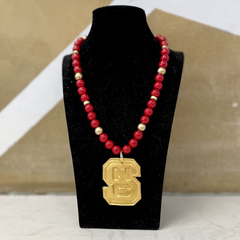 Hidden Truth Jewelry 18&quot; Red Jade with NC State Logo Necklace