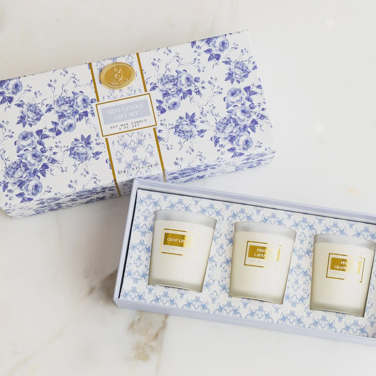 Oak Lane Blue Floral 3 Piece Assorted Candle Boxed Set
