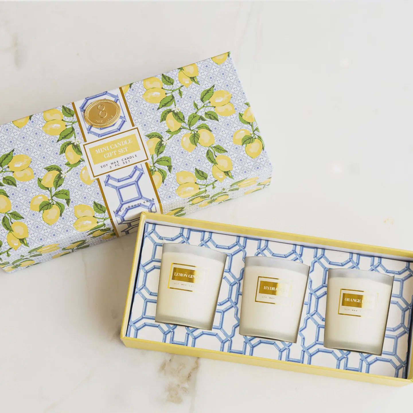 Oak Lane Lemon Trellis 3 Piece Assorted Candle Boxed Set