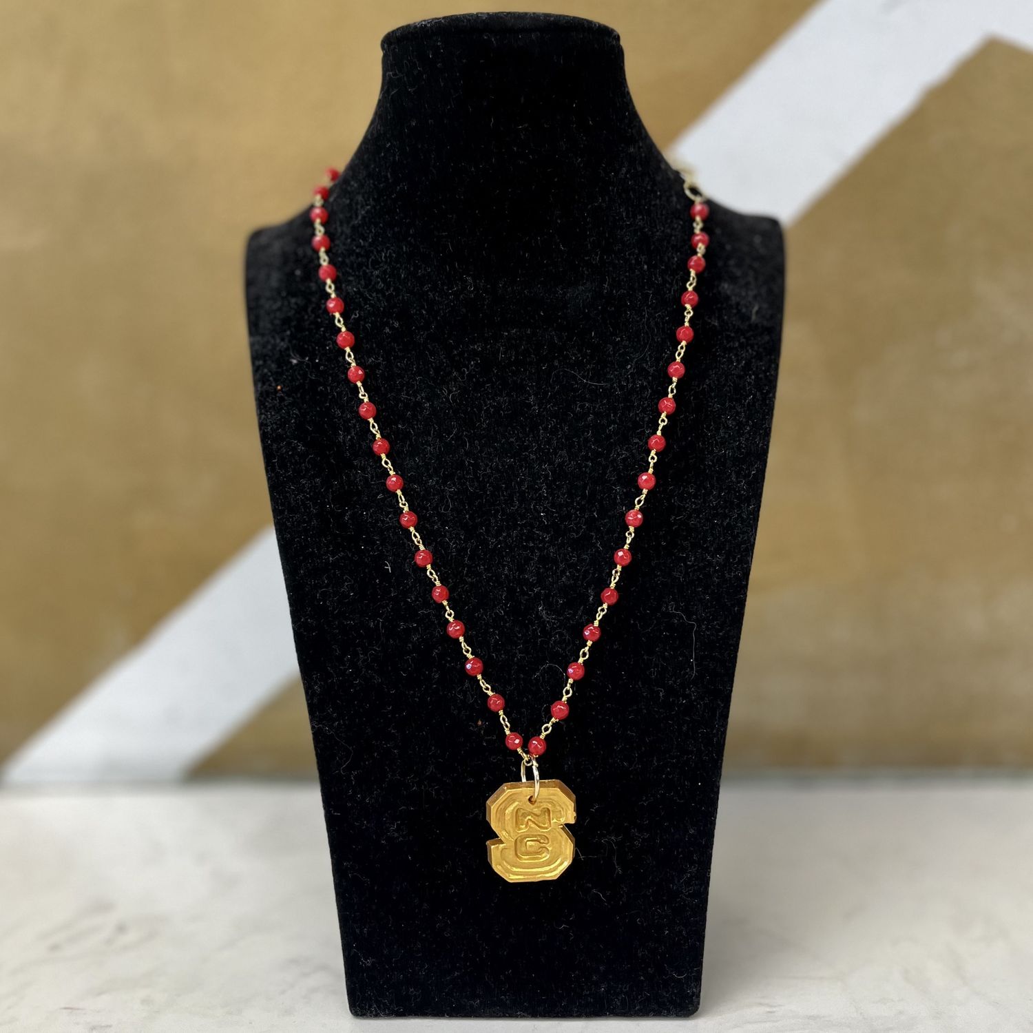 Hidden Truth Jewelry 18&quot; Red Jade Chain with NC State Logo Necklace