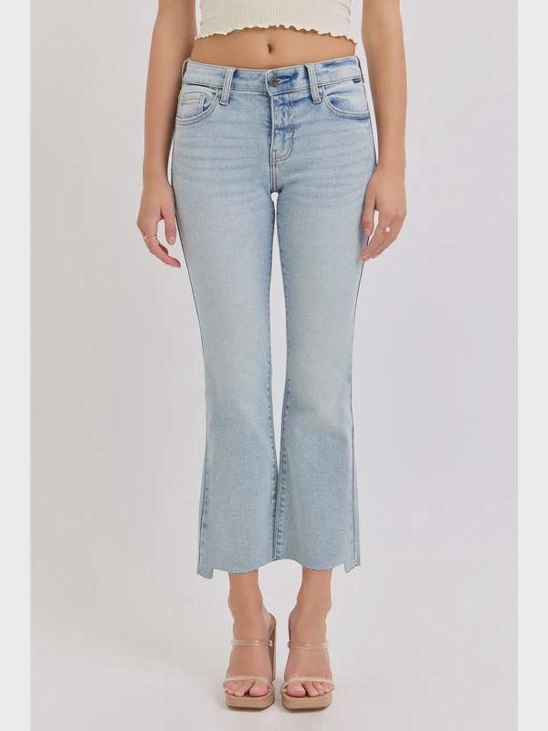 Cello Mid Rise Crop Flare Jean- Light Denim