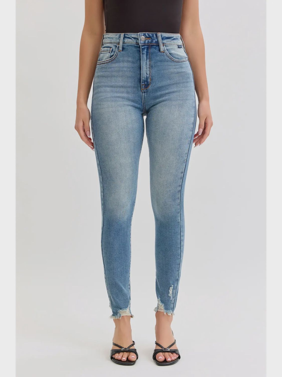 Cello Stretch High Rise Ankle Skinny with Frayed Hem