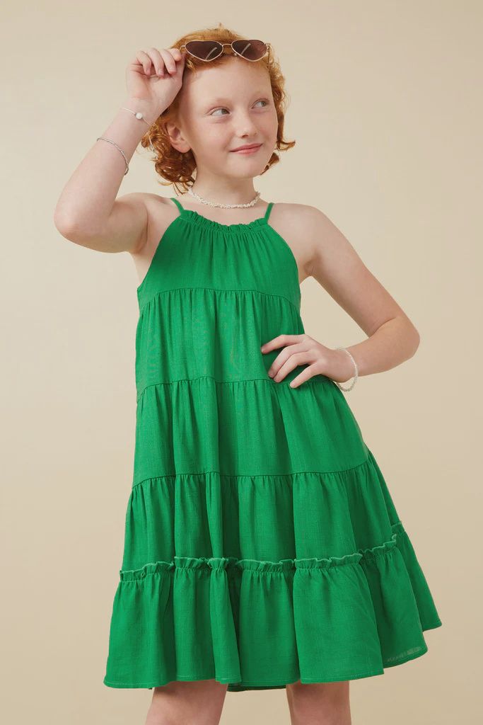 Hayden Girls Green Tiered Ruffle Seamed Cami Dress