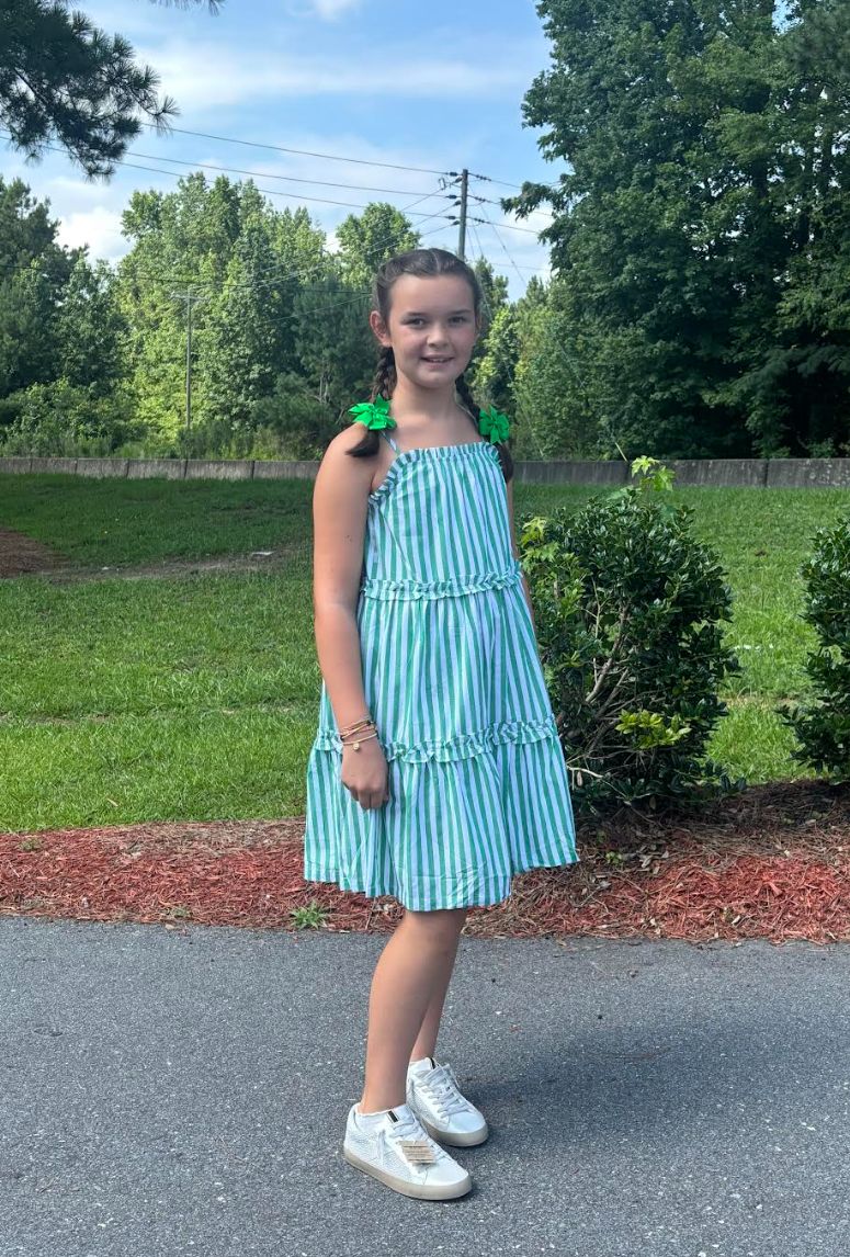 Hayden Girls Green Ruffle Trimmed Poplin Stripe Dress