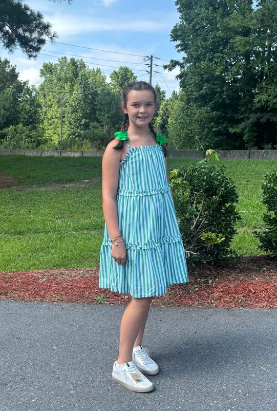 Hayden Girls Green Ruffle Trimmed Poplin Stripe Dress