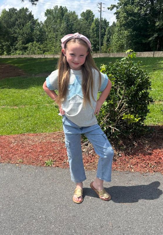 Hayden Girls Heather Grey Blue Star Tee