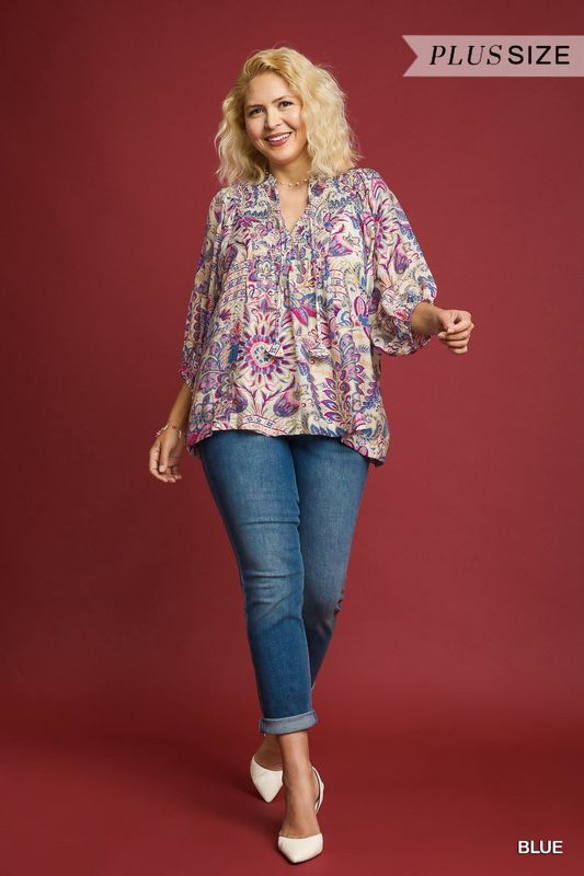 Umgee Floral Paisley Boho Top- Multi