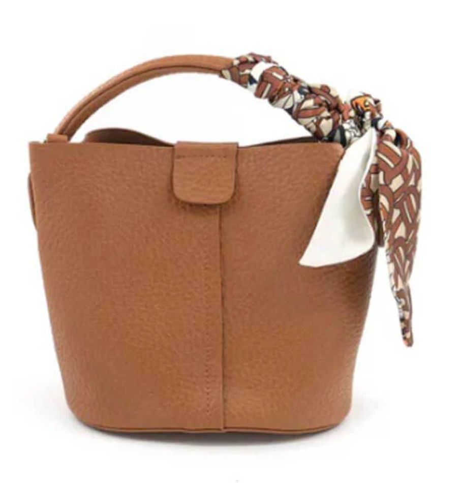 BC Bags Mini Bucket Bag with Scarf-Brown