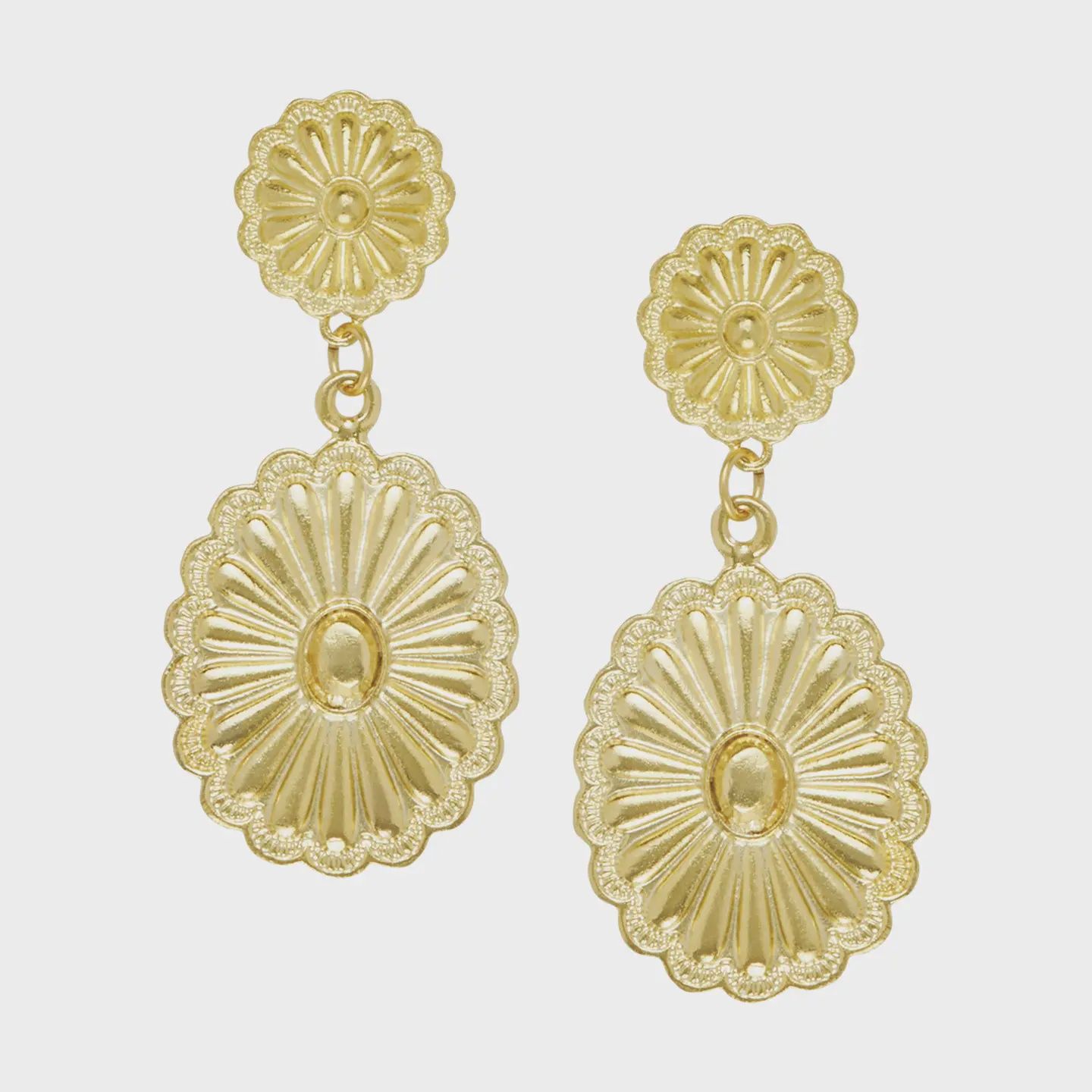 Susan Shaw Gold Round Concho with Large Oval Concho Earrings