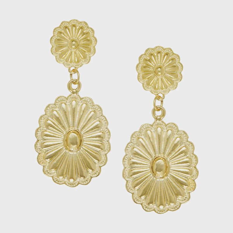 Susan Shaw Gold Round Concho with Large Oval Concho Earrings