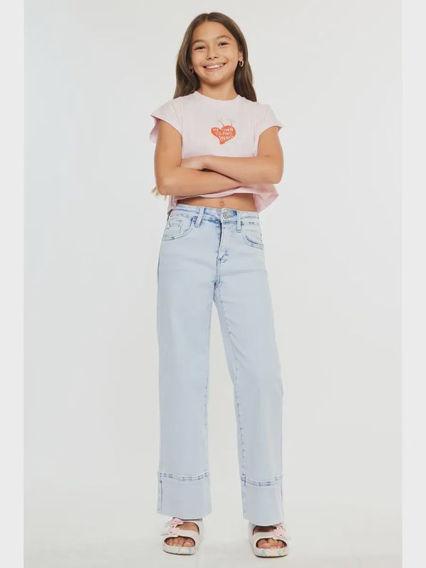 Kancan Youth High Rise Crop Wide Leg- Light Wash