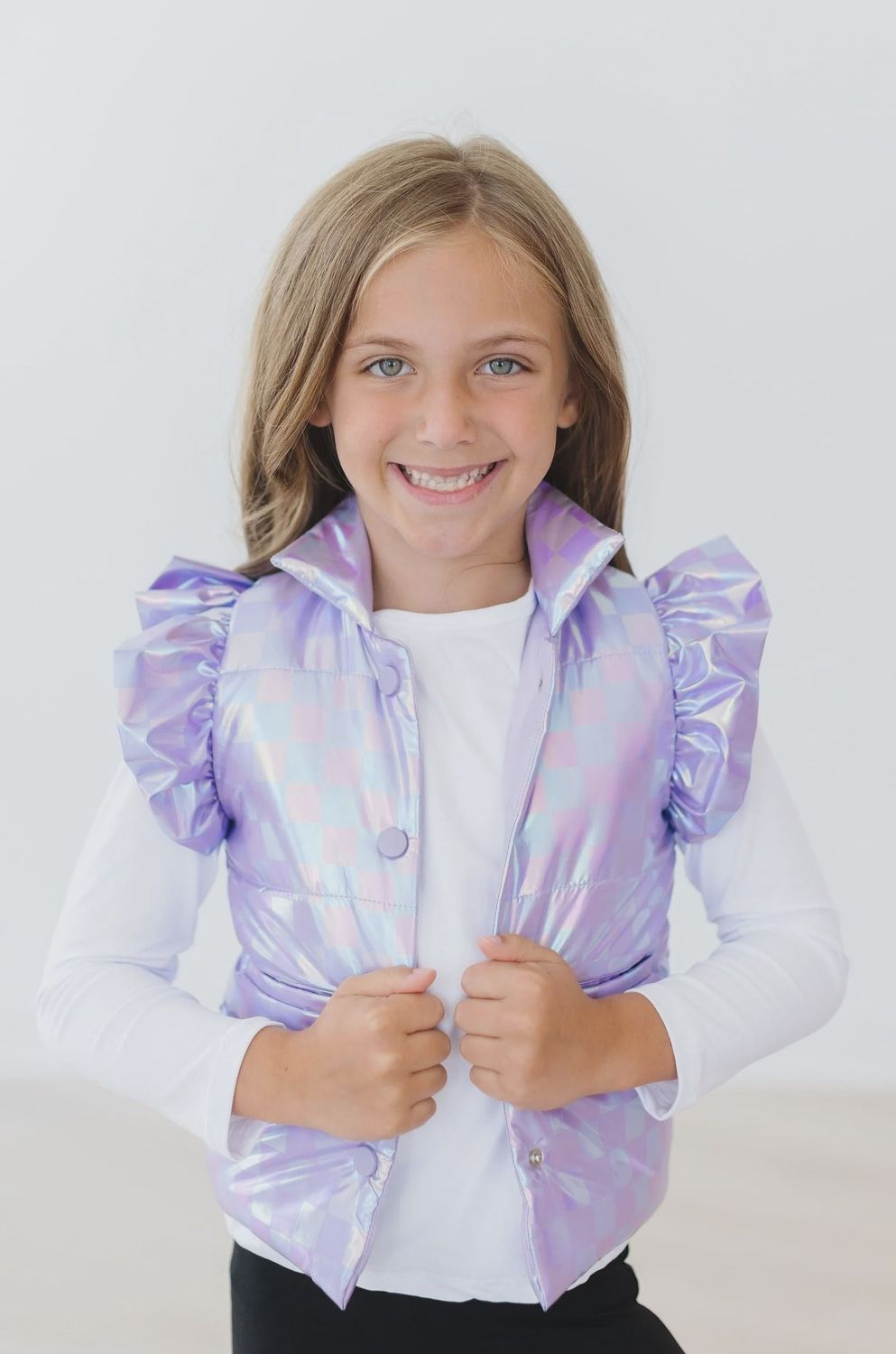 Mila and Rose Lavender Haze Checker Puffer Vest
