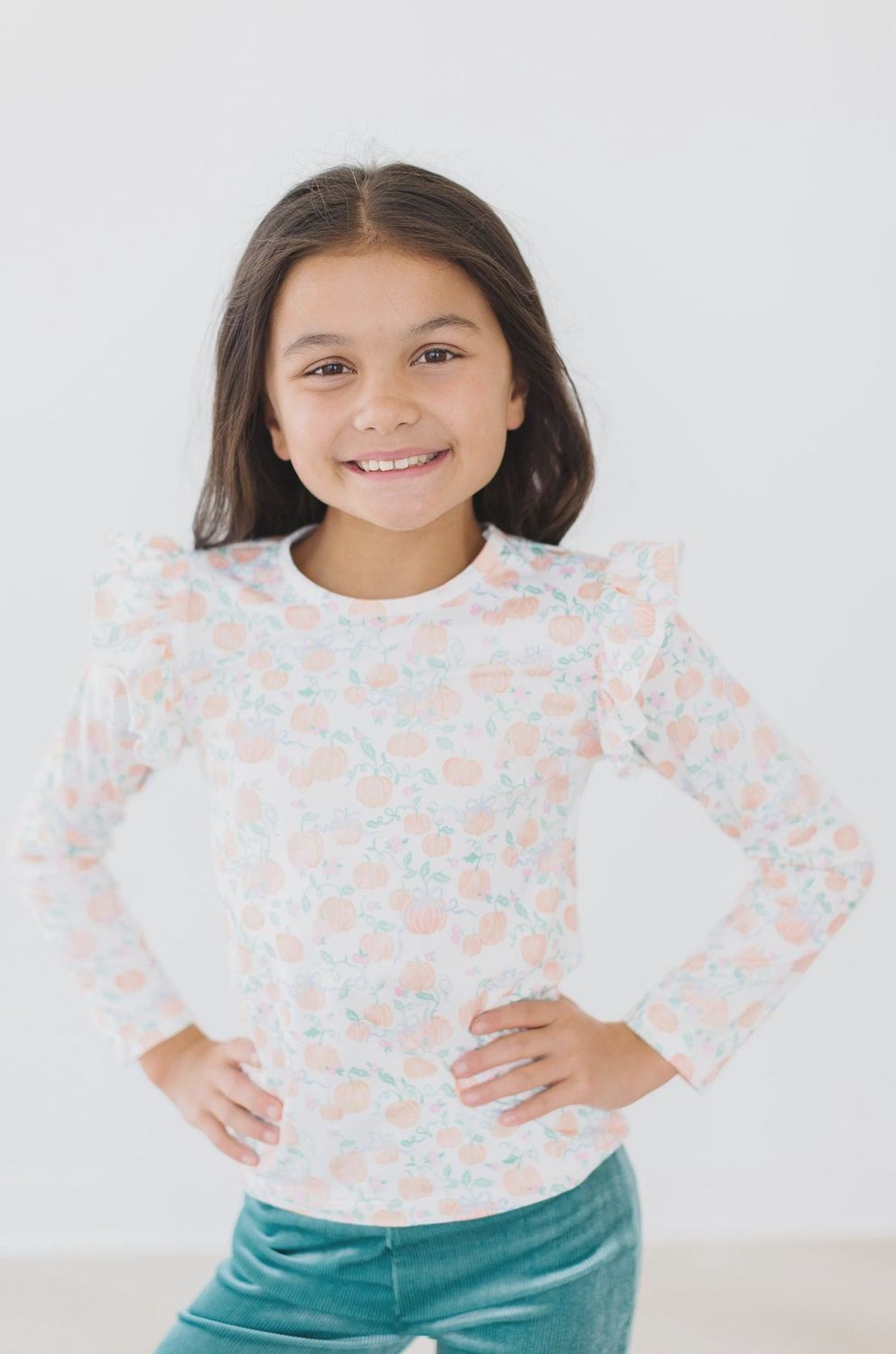 Mila and Rose Pretty Pumpkins Long Sleeve Ruffle Tee