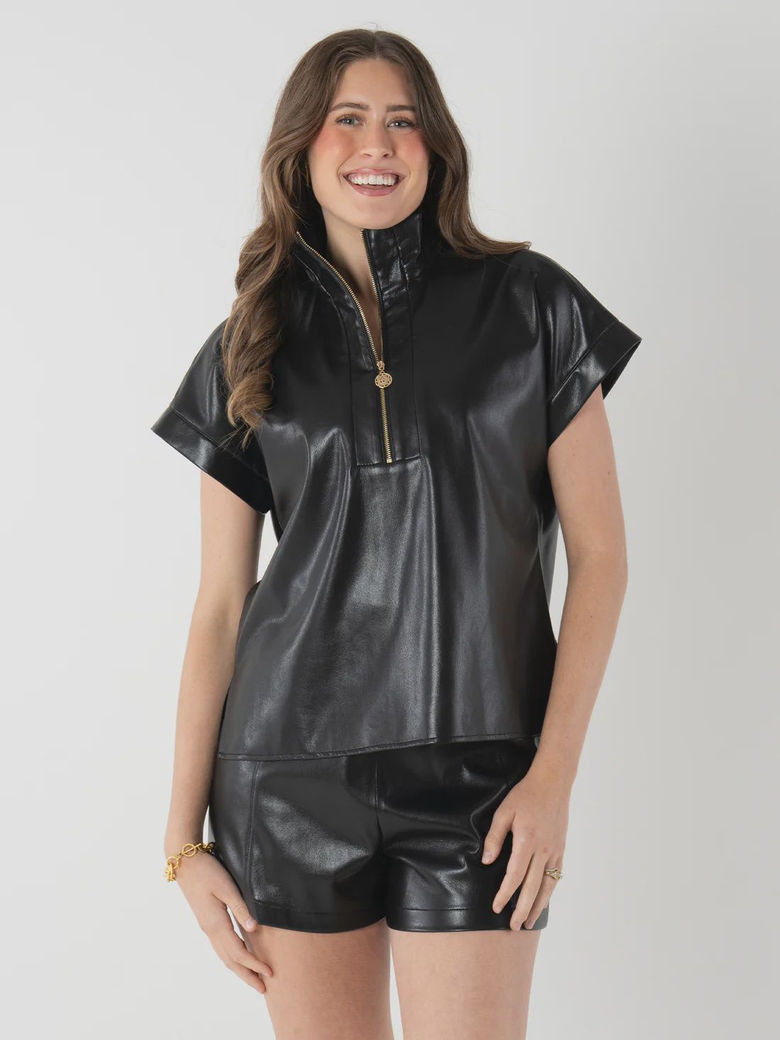 Emily McCarthy Black Vegan Leather Poppy Pullover