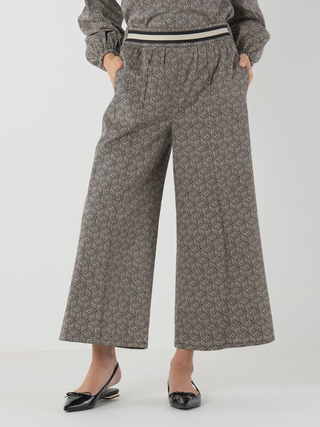 Emily McCarthy Black Tonal Monogram Teddy Crop Trouser